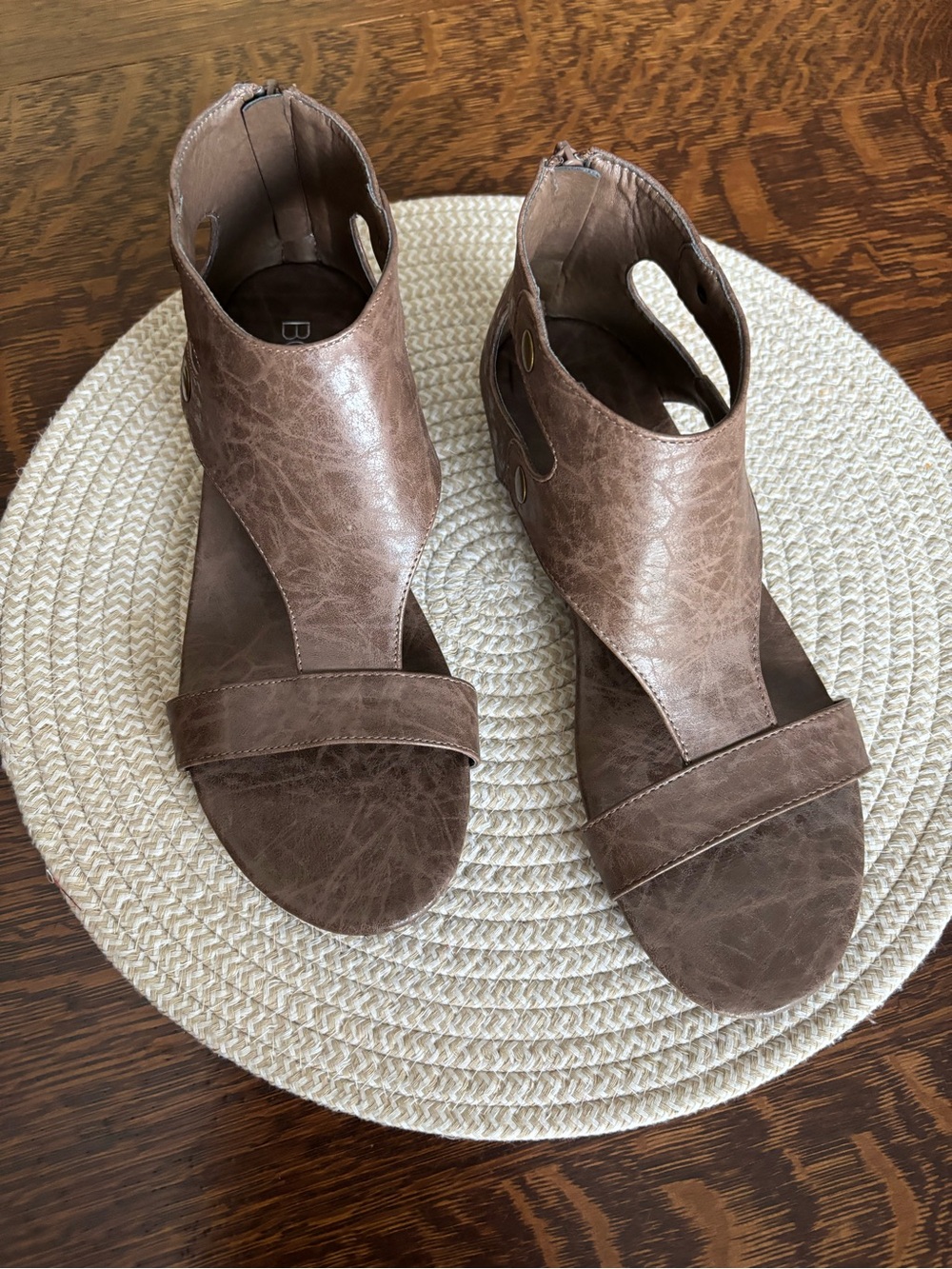 Corkys Taupe/Brown Open-Toe Ankle Cutout Sandals
